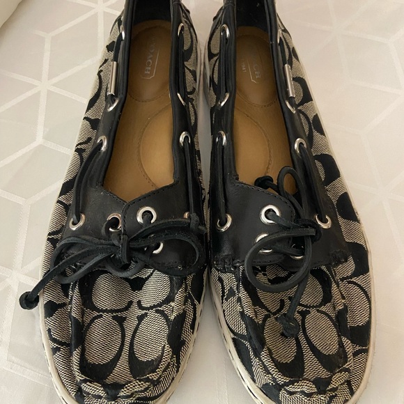 Coach Shoes - Coach Richelle Topsider Boat Shoes Canvas Leather Black Womens SZ 9B Monogram